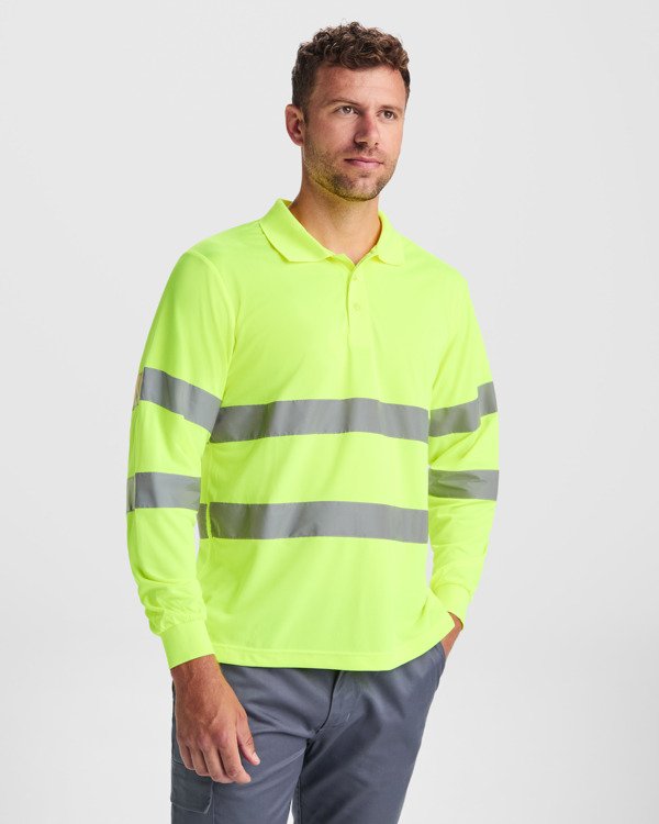 Polo M_L Alta Visibilidad Bandas Básicas Amarillo Fluor-Gris Front