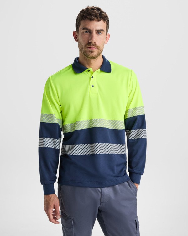 Polo M_L Alta Visibilidad Tejido Antienganches Amarillo Fluor-Azul Marino