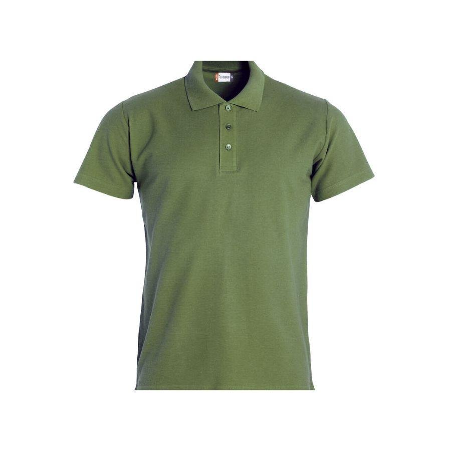 POLO HOMBRE 100% ALGODÓN · MANGA CORTA CON ABERTURAS LATERALES · 190GSM · BASIC POLO VERDE MILITAR DEL