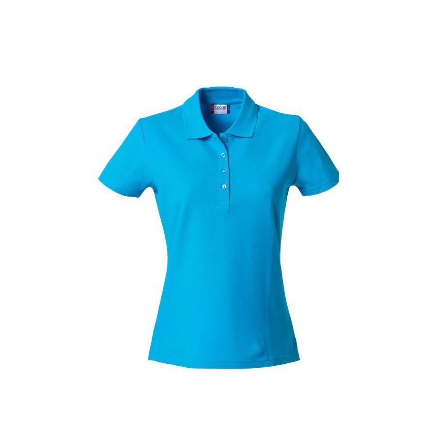 POLO MUJER 100% ALGODÓN · MANGA CORTA CON ABERTURAS LATERALES · 190GSM · BASIC POLO TURQUESA DEL