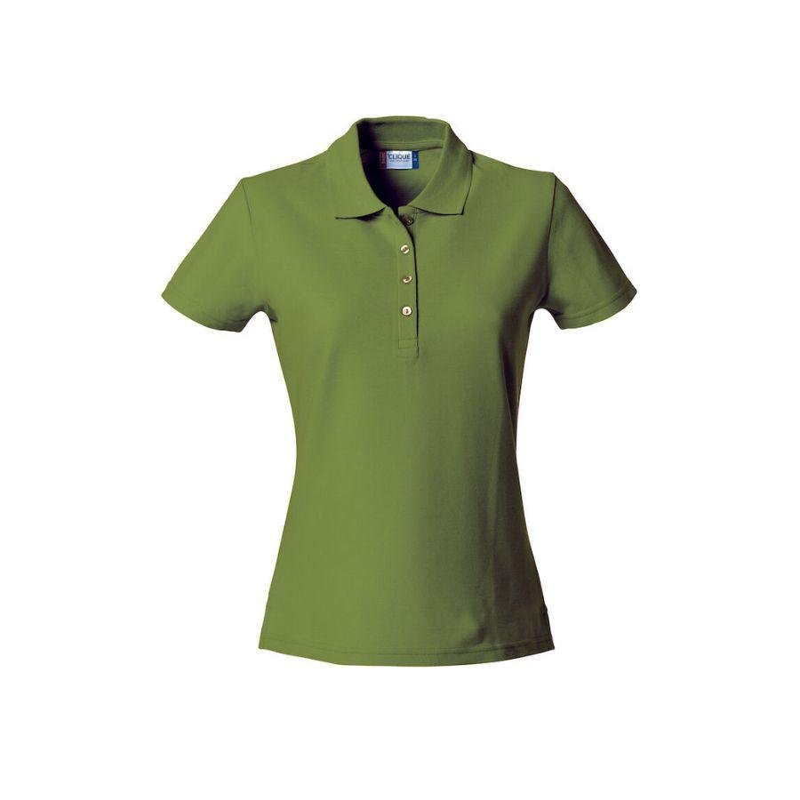 POLO MUJER 100% ALGODÓN · MANGA CORTA CON ABERTURAS LATERALES · 190GSM · BASIC POLO VERDE MILITAR DEL