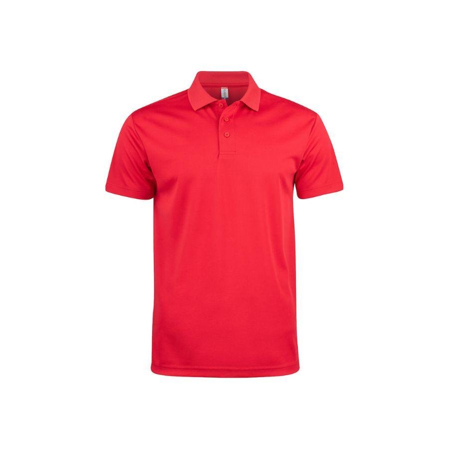 POLO TÉCNICO · TEJIDO SPUN-DYED · 3 BOTONES · CORTE MODERNO · REFORZADO · BASIC ACTIVE RED FRONT