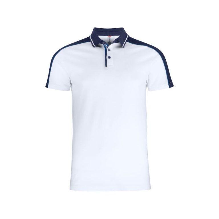 POLO HOMBRE PIQUÉ · MULTICOLOR CON CONTRASTE · 100 % ALGODÓN · TEJIDO PRE-ENCOGIDO · 200 GSM · BLANCO DEL