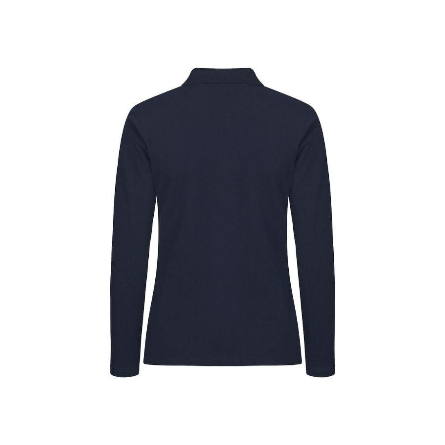 POLO MUJER MANGA LARGA ELÁSTICO · ALTA CALIDAD · SIN PUÑOS · PRE-ENCOGIDO · 215GSM · MARINO BACK