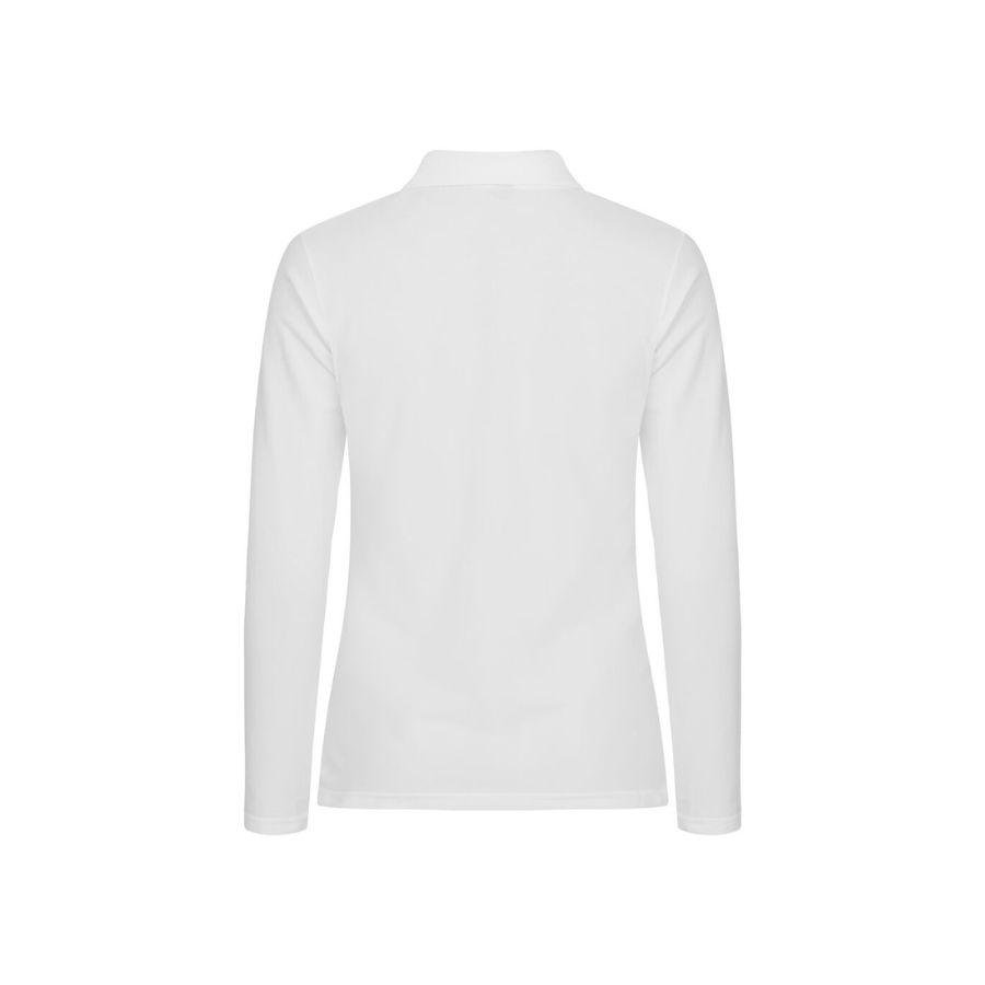 POLO MUJER MANGA LARGA ELÁSTICO · ALTA CALIDAD · SIN PUÑOS · PRE-ENCOGIDO · 215GSM · WHITE BACK
