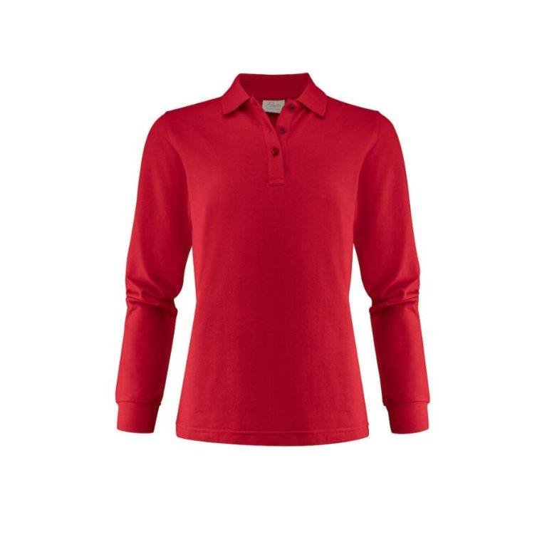POLO MUJER PIQUÉ · MANGA LARGA · 3 BOTONES · ABERTURAS LATERALES · 200GSM · SURF PRO ROJO DEL