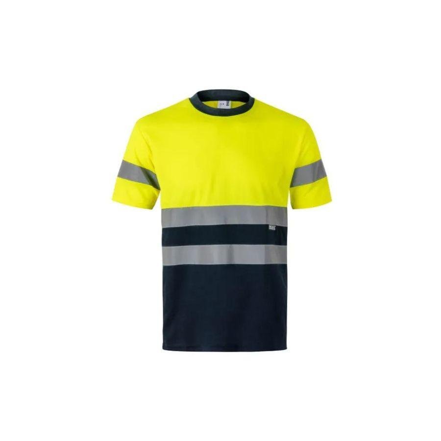 Camiseta Alta Visibilidad Reflatex Amarillo Fluor-Azul Marino Front