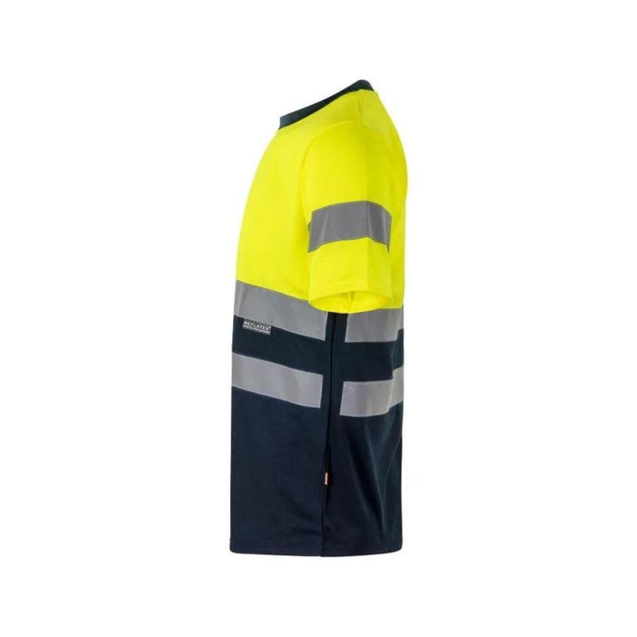 Camiseta Alta Visibilidad Reflatex Amarillo Fluor-Azul Marino Side