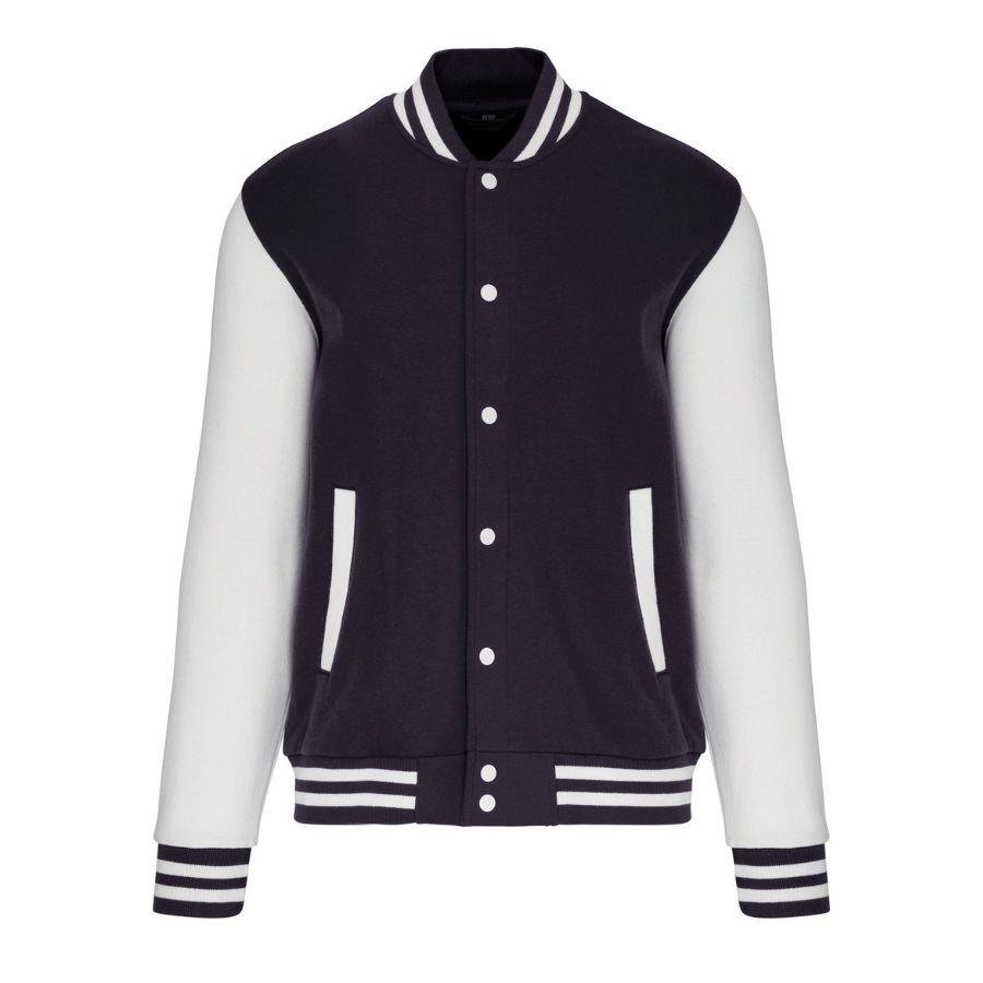 Chaqueta de Béisbol · Estilo Universitario · Personalizable Parche Bordado Azul Marino-Blanco