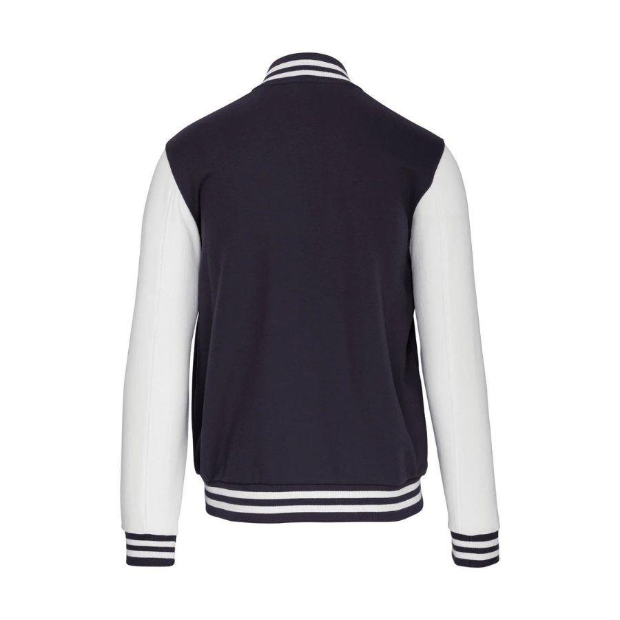 Chaqueta de Béisbol · Estilo Universitario · Personalizable Parche Bordado Blanco-Azul Marino