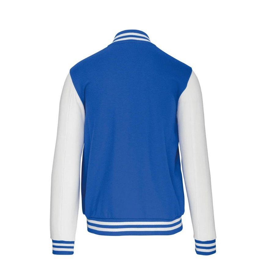 Chaqueta de Béisbol · Estilo Universitario · Personalizable Parche Bordado Blanco-Azul Royal