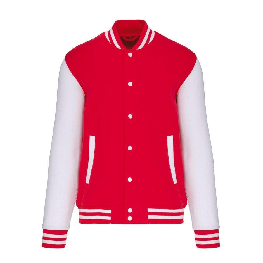 Chaqueta de Béisbol · Estilo Universitario · Personalizable Parche Bordado Blanco-Rojo