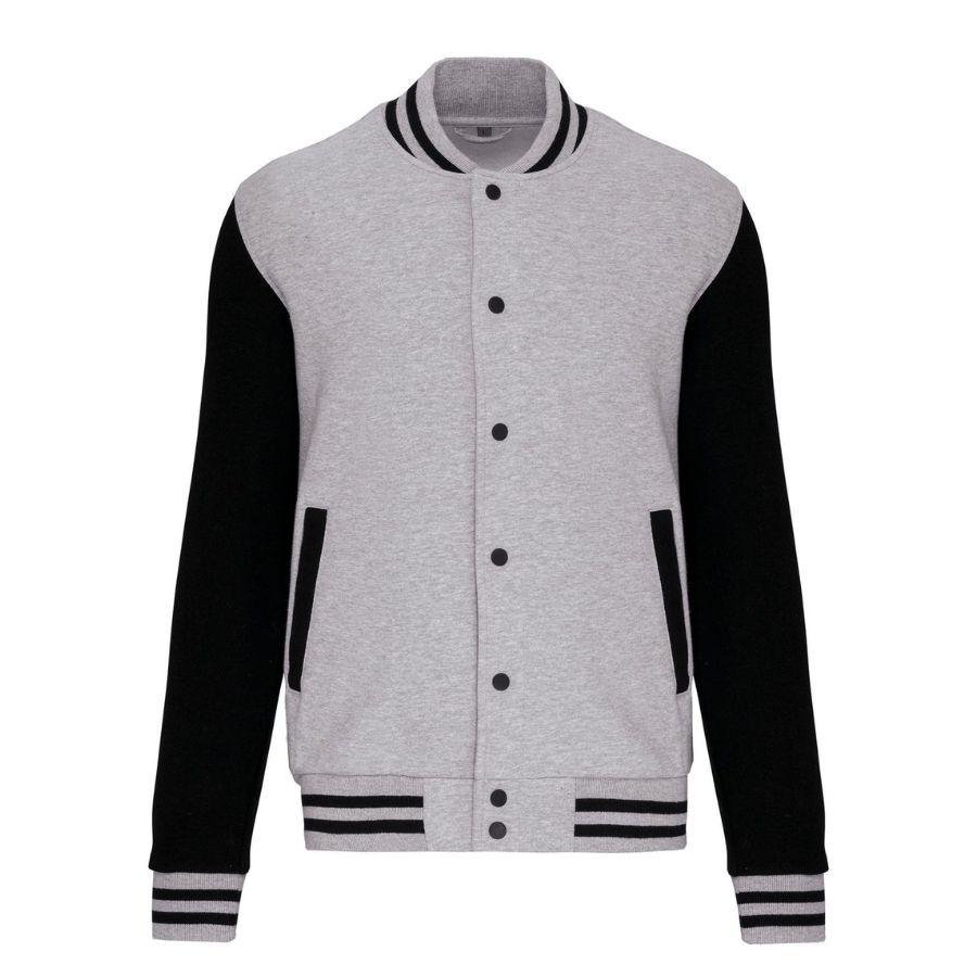 Chaqueta de Béisbol · Estilo Universitario · Personalizable Parche Bordado Gris Oxford-Azul Marino