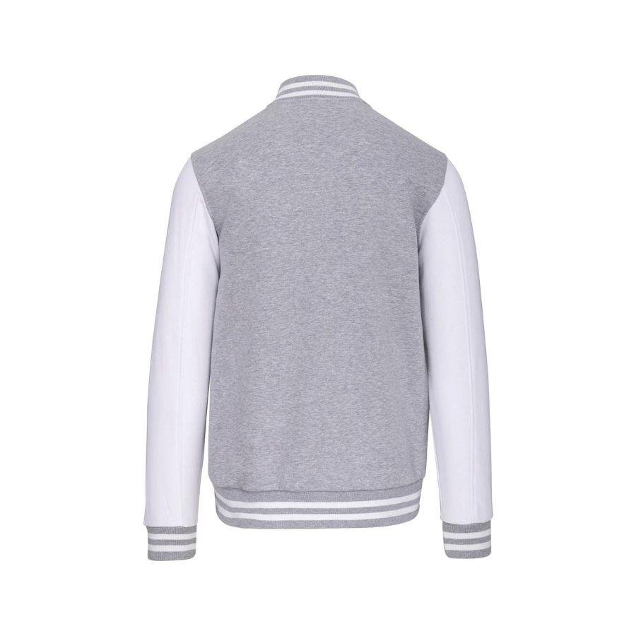 Chaqueta de Béisbol · Estilo Universitario · Personalizable Parche Bordado Gris Oxford-Blanco