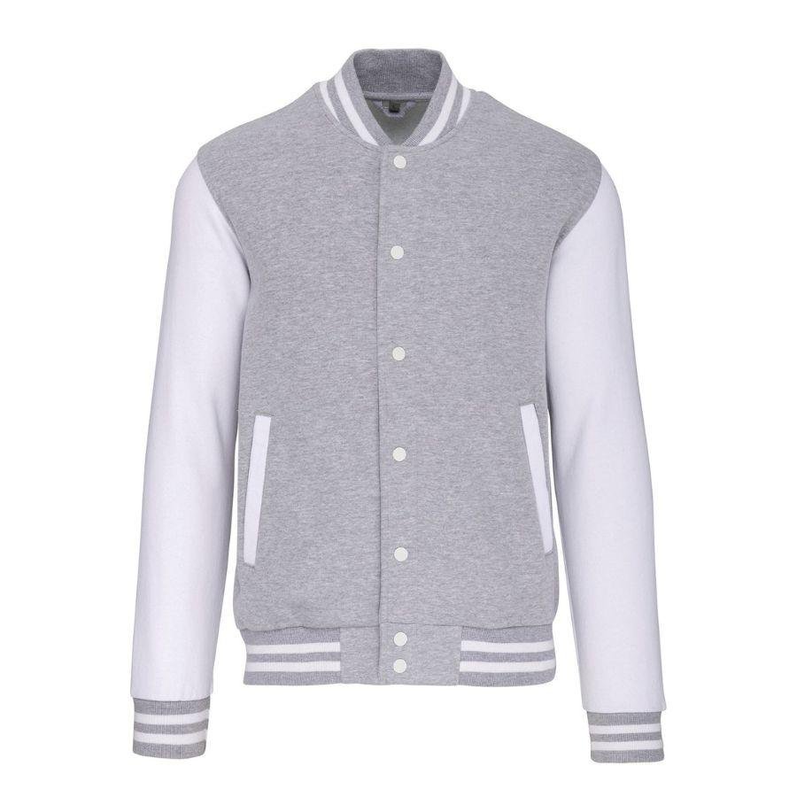 Chaqueta de Béisbol · Estilo Universitario · Personalizable Parche Bordado Gris Oxford-Blanco