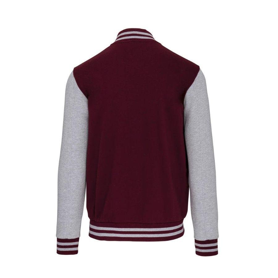 Chaqueta de Béisbol · Estilo Universitario · Personalizable Parche Bordado Gris Oxford-Morado Vino