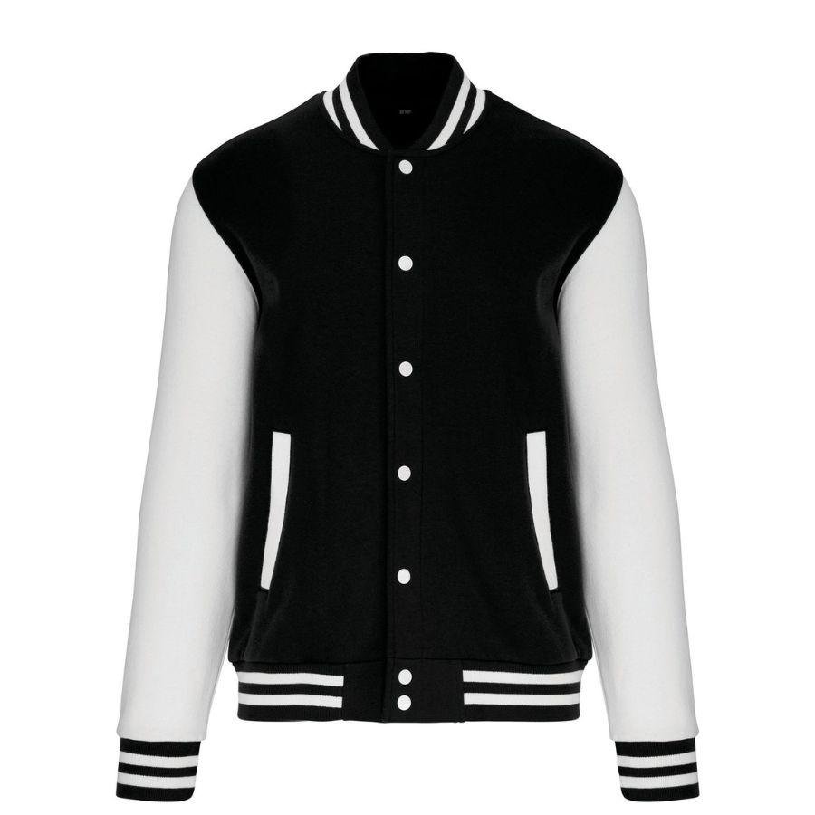 Chaqueta de Béisbol · Estilo Universitario · Personalizable Parche Bordado Negro-Blanco
