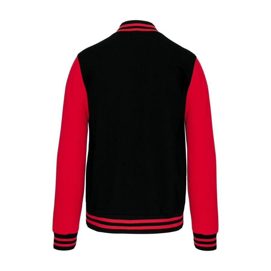 Chaqueta de Béisbol · Estilo Universitario · Personalizable Parche Bordado Negro-Rojo