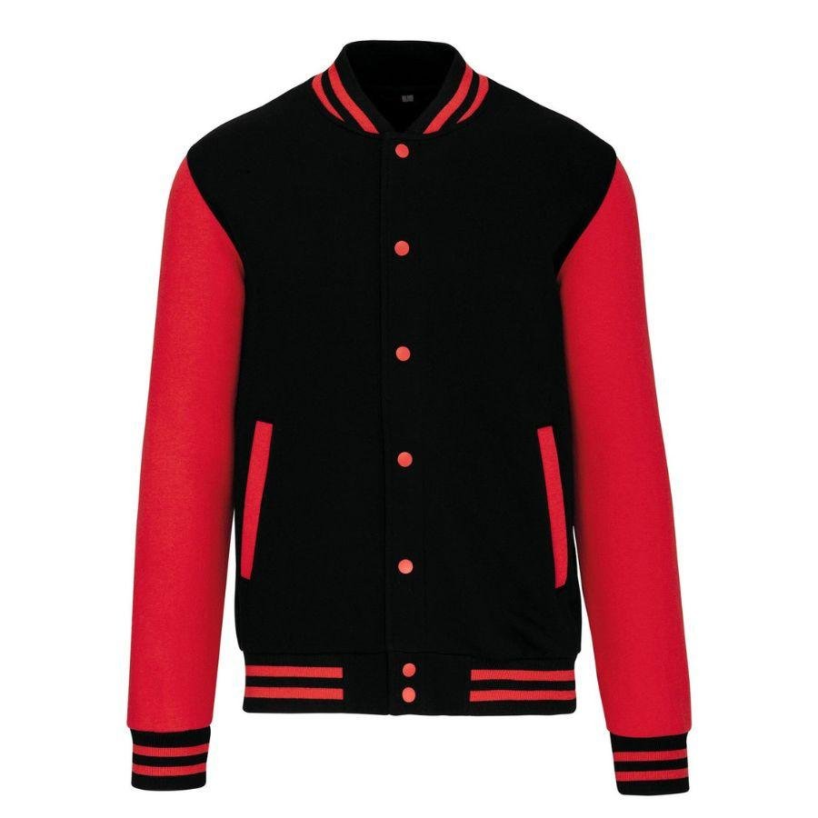 Chaqueta de Béisbol · Estilo Universitario · Personalizable Parche Bordado Negro-Rojo