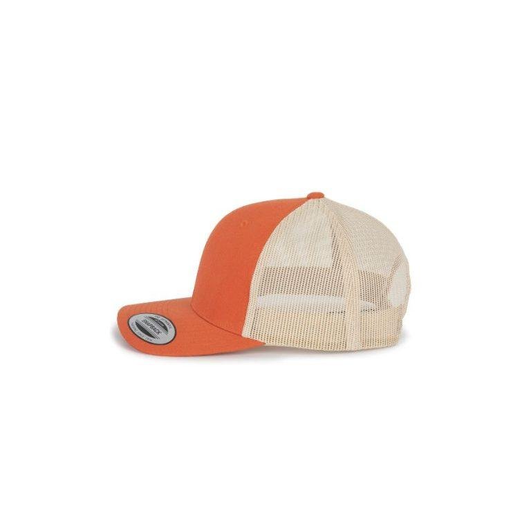 GORRA TRUCKER · MODELO RETRO · 300GMS · 6 PANELS · naranja lateral