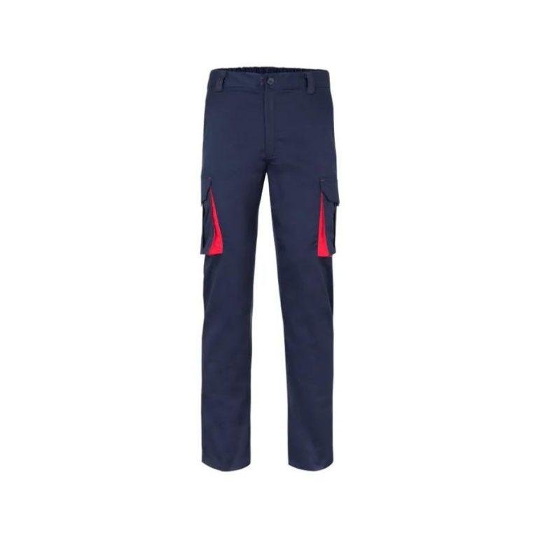 Pantalón Multibolsillos Elástico Bicolor Azul Marino-Rojo