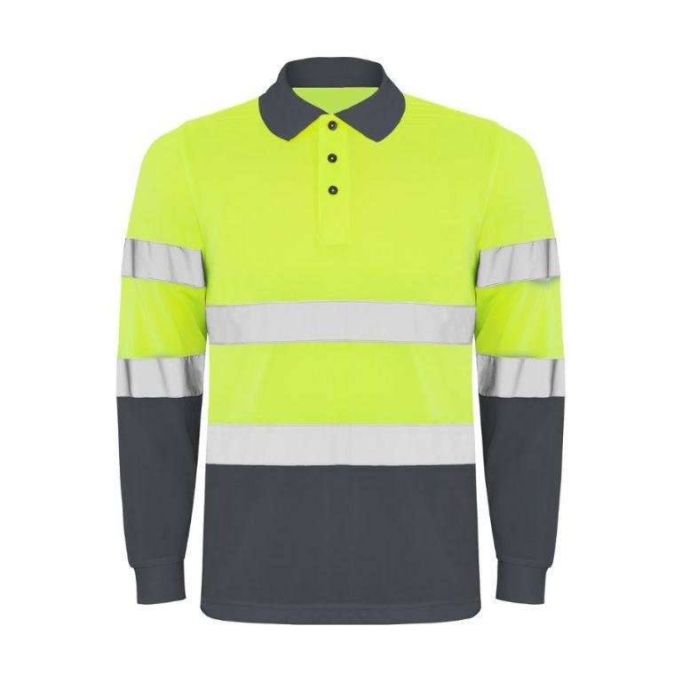 Polo M_L Alta Visibilidad Bandas Básicas Amarillo Fluor-Gris Front