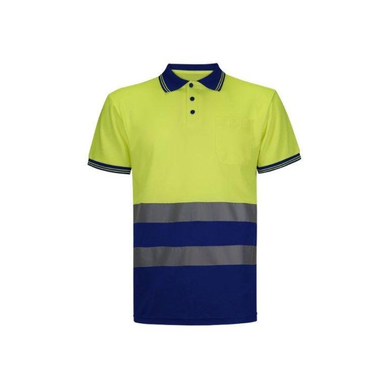 Polo Piqué Alta Visibilidad Combinado Amarillo Fluor-Azul Marino